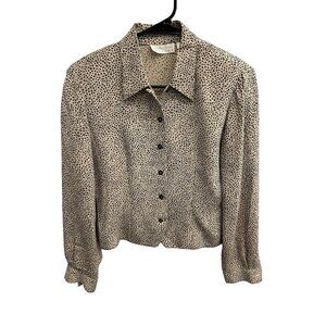 Dana Buchman Petites Leopard Print Silk Button Up Long Sleeve Blouse Size 4